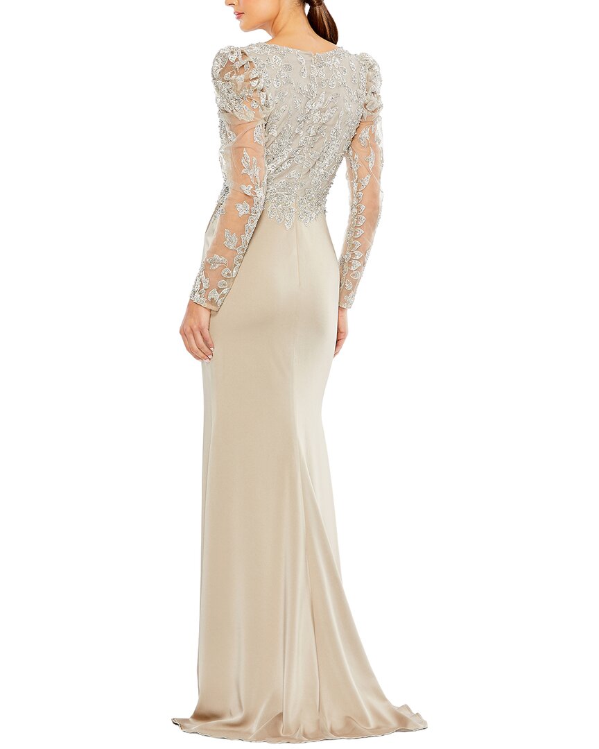 Mac Duggal Embellished Faux Wrap Illusion Puff Sleeve Gown