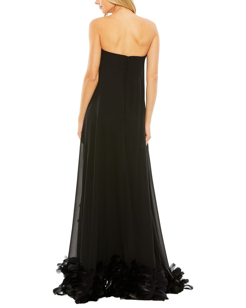 Mac Duggal Strapless Flare Feather Hem Gown