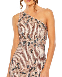 Mac Duggal Beaded Mesh One Shoulder Column Gown