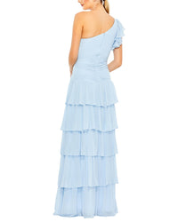 Mac Duggal Ruffle Tiered One Flutter Sleeve Gown