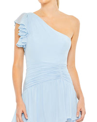 Mac Duggal Ruffle Tiered One Flutter Sleeve Gown