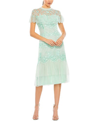 Mac Duggal Embroidered Ruffled Cap Sleeve Midi Dress