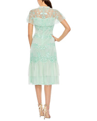 Mac Duggal Embroidered Ruffled Cap Sleeve Midi Dress