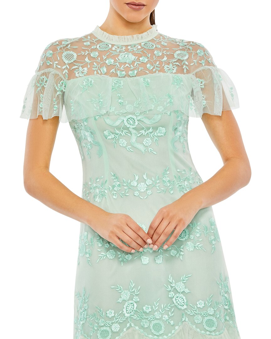 Mac Duggal Embroidered Ruffled Cap Sleeve Midi Dress