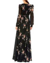 Mac Duggal Floral Print Illusion Gown