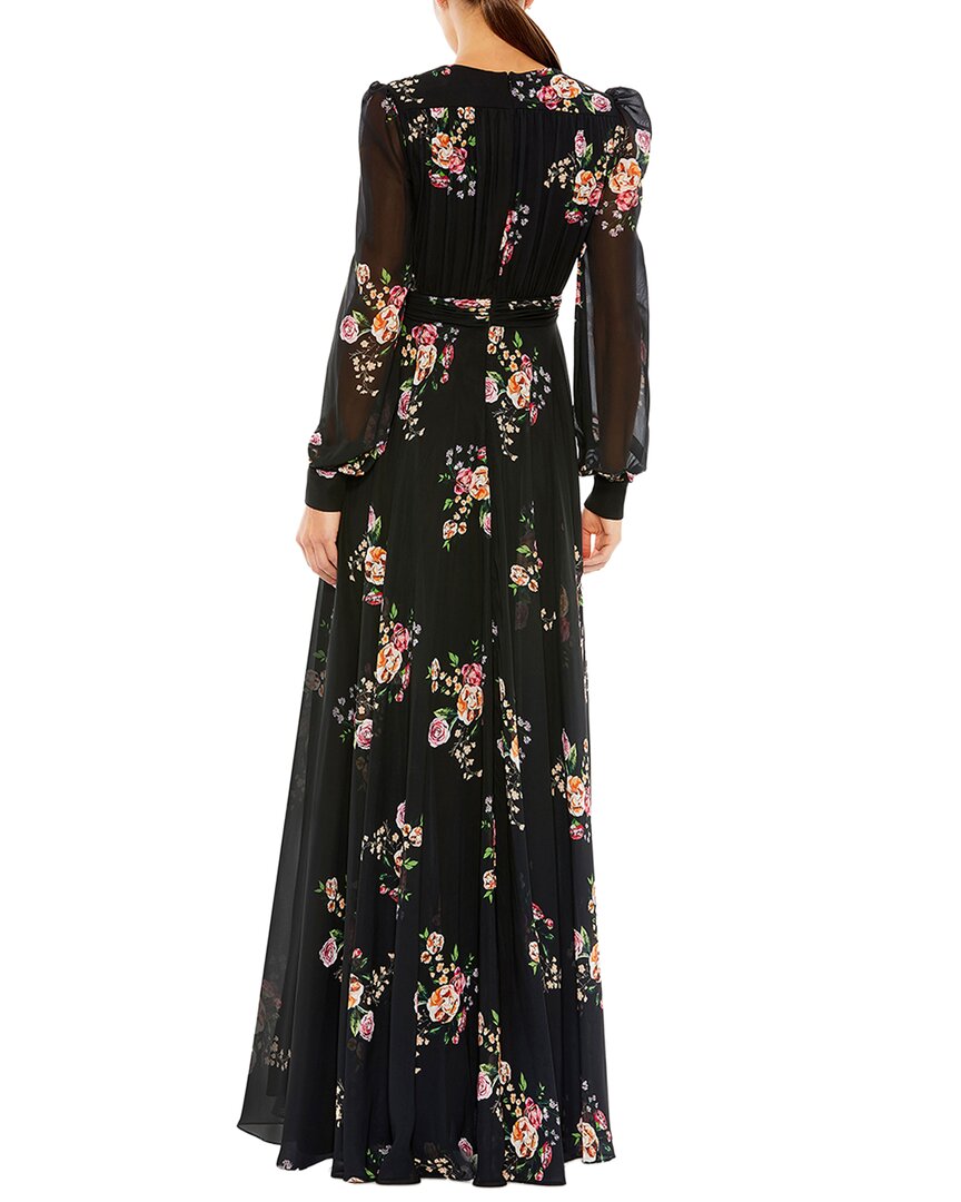 Mac Duggal Floral Print Illusion Gown