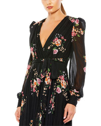 Mac Duggal Floral Print Illusion Gown