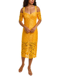 Zac Posen 3D Guipure Lace Midi Dress Yellow