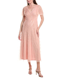Adrianna Papell Bead Mesh Flutter Midi Dress