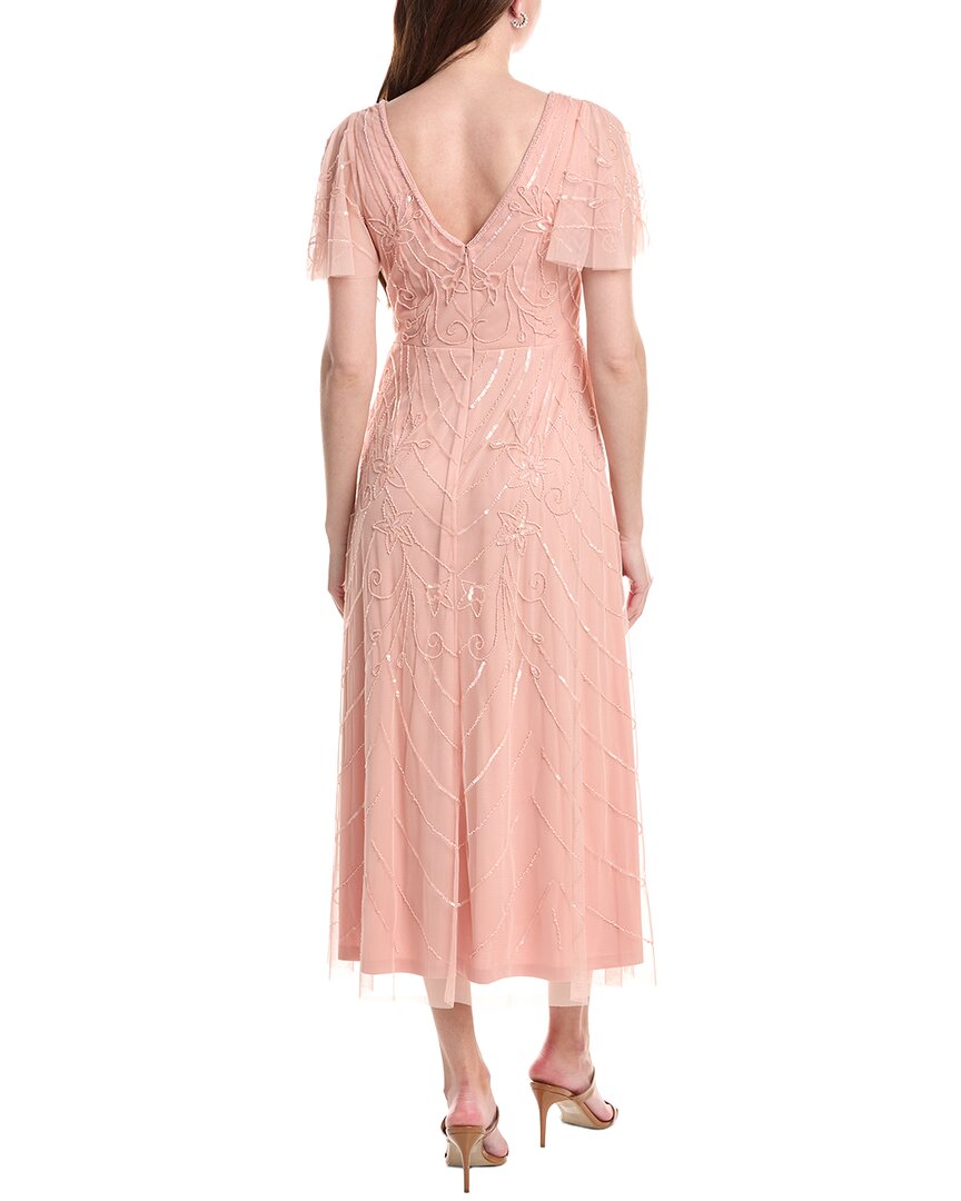 Adrianna Papell Bead Mesh Flutter Midi Dress