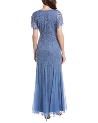 Adrianna Papell Bead Mesh Surplice Maxi Dress