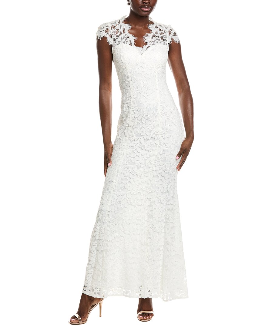 Eliza J Illusion Neck Cap Sleeve Gown