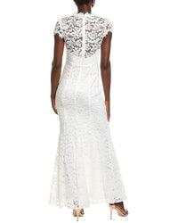 Eliza J Illusion Neck Cap Sleeve Gown