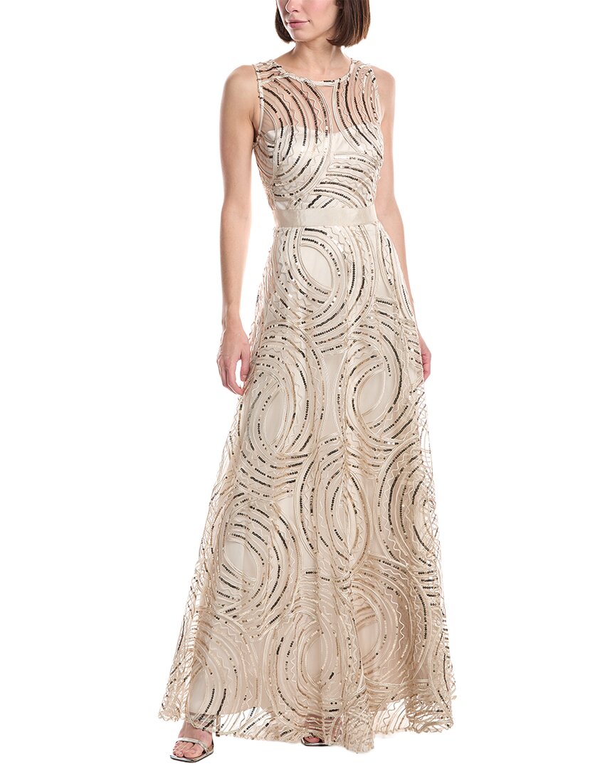 Eliza J Sleeveless Boat Illusion Neck A-Line Gown