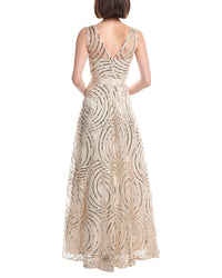 Eliza J Sleeveless Boat Illusion Neck A-Line Gown