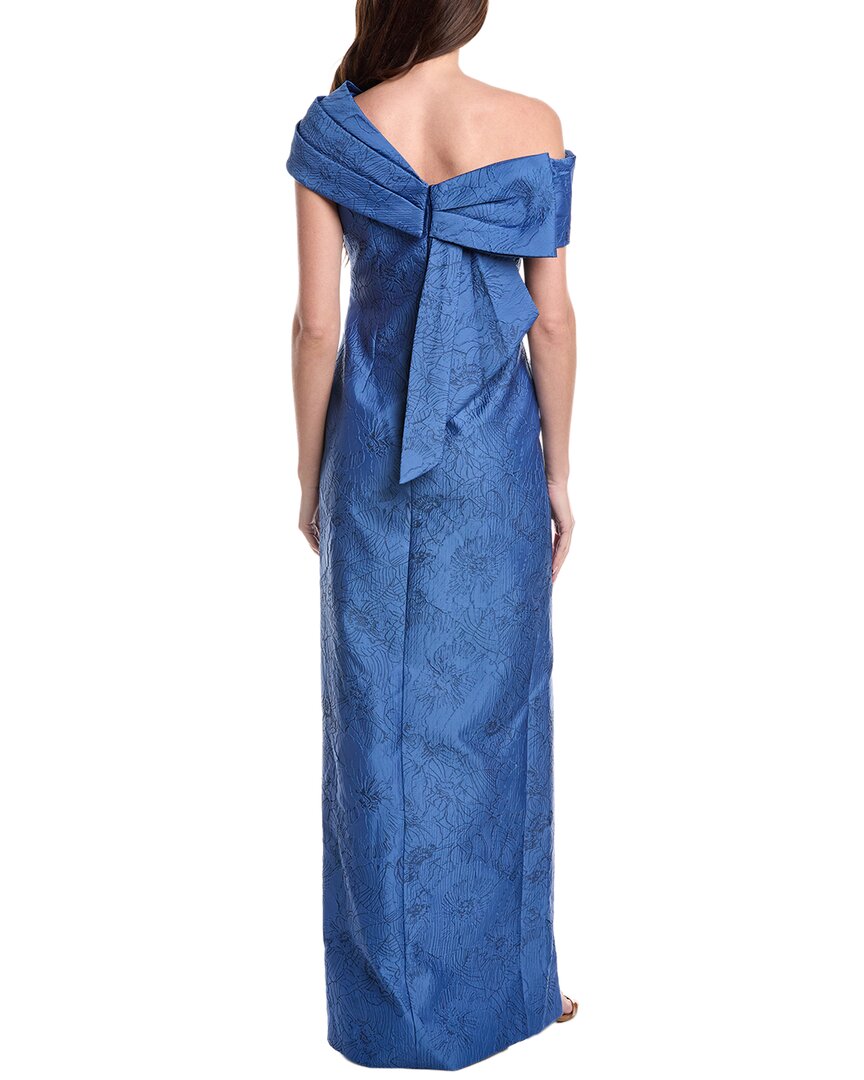 Teri Jon By Rickie Freeman Jacquard Asymmetrical Portrait Bow Shoulder Gown