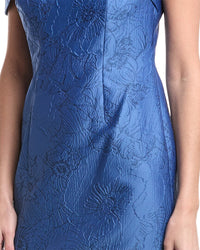 Teri Jon By Rickie Freeman Jacquard Asymmetrical Portrait Bow Shoulder Gown