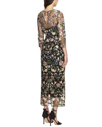 Marchesa Notte Long Botanical Embroidered Midi Dress