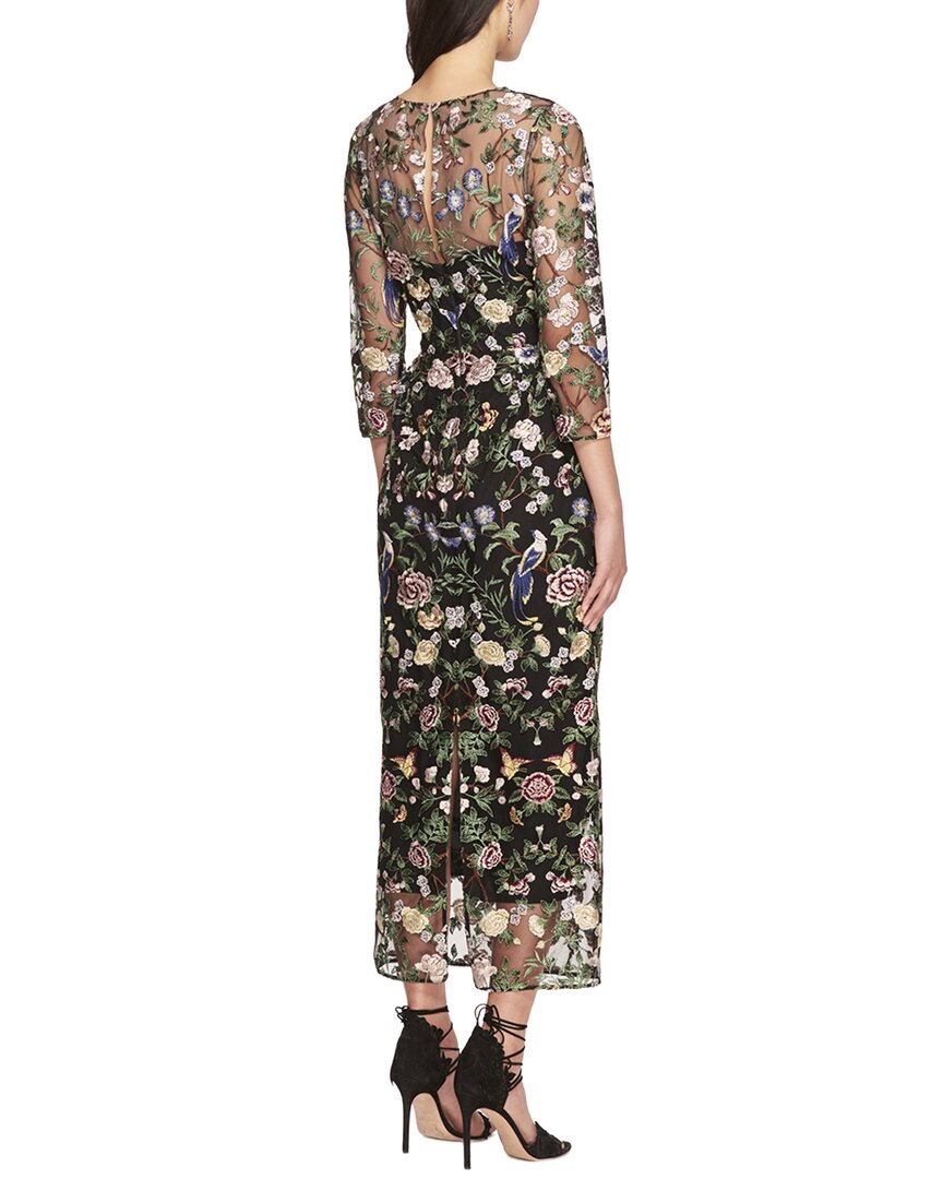 Marchesa Notte Long Botanical Embroidered Midi Dress