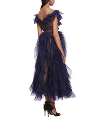 Marchesa Notte Matte Organza Midi Dress