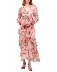 Marchesa Notte Belted Silk Chiffon Maxi Dress
