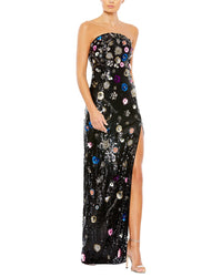 Mac Duggal Mac Duggal Floral Sequined Strapless Column Gown