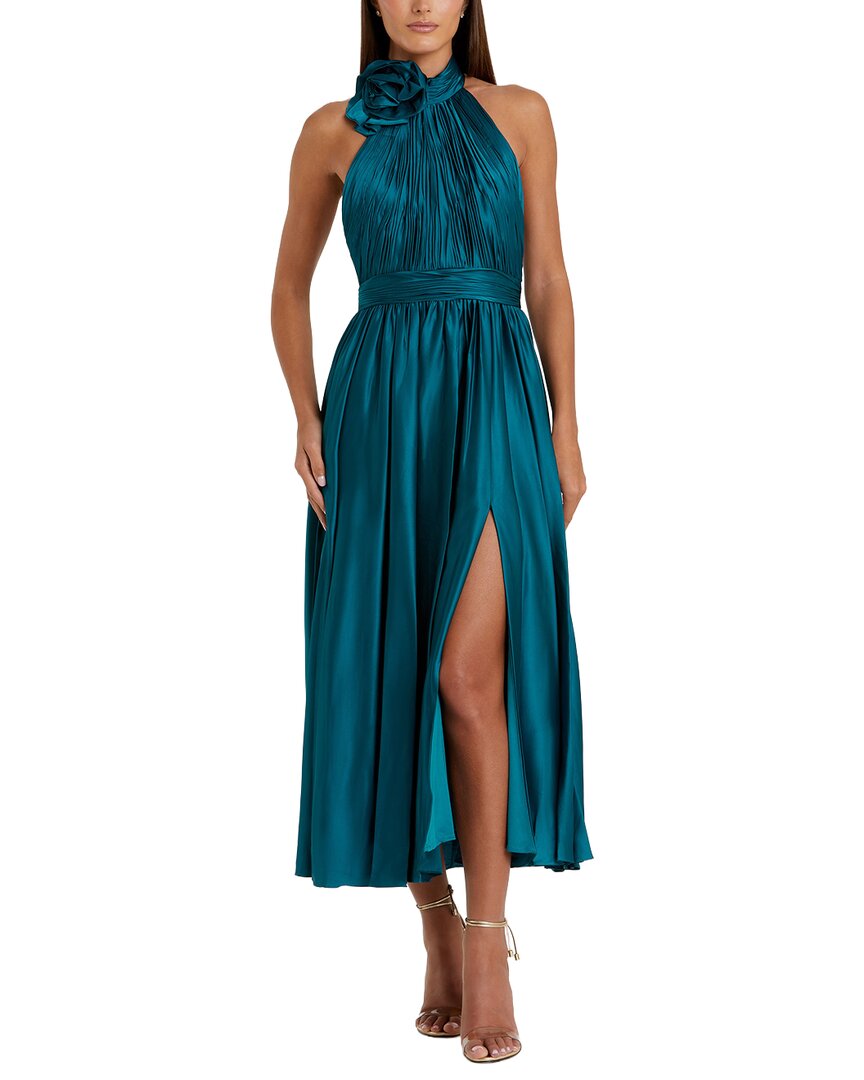 Mac Duggal Mac Duggal Pleated Charmeuse High Neck Midi Dress