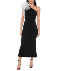 Marina Marina Ruffle Shoulder Midi Dress
