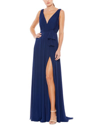 Mac Duggal Mac Duggal Pleated V-Neck Draped Tie Gown