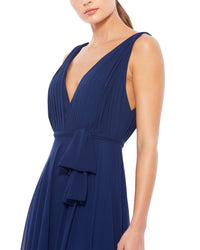 Mac Duggal Mac Duggal Pleated V-Neck Draped Tie Gown