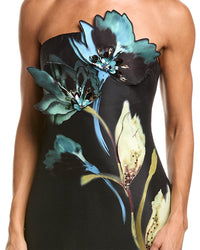 Badgley Mischka Flower Strapless Gown