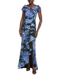 Tadashi Shoji Leticia Floral Waterfall Flounce Gown
