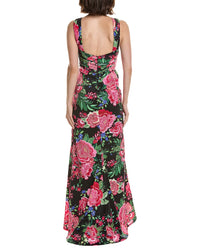 Tadashi Shoji Elarra Floral Waterfall Flounce Gown