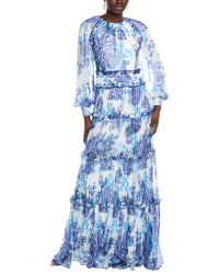 Tadashi Shoji Atlas Pleated Floral Print Gown