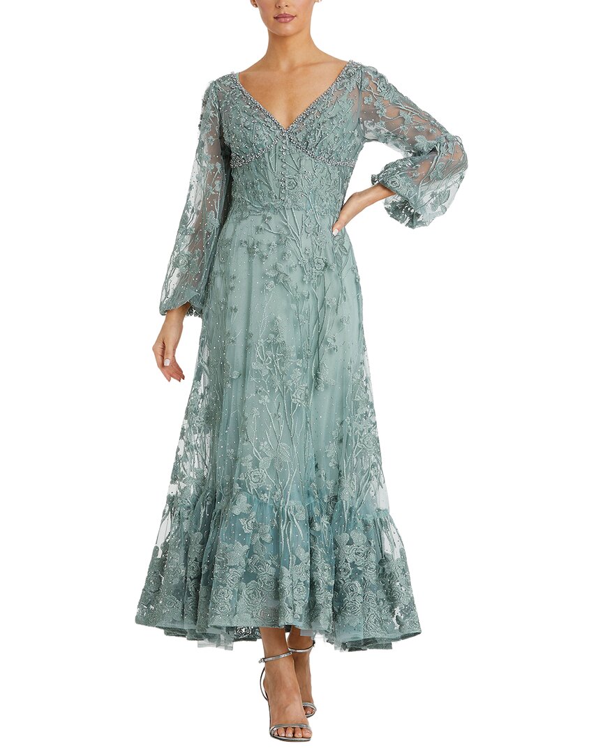Mac Duggal Mac Duggal V-Neck Mech Puff Sleeve A-Line Embellished Dress