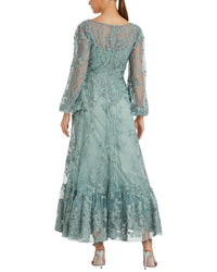 Mac Duggal Mac Duggal V-Neck Mech Puff Sleeve A-Line Embellished Dress