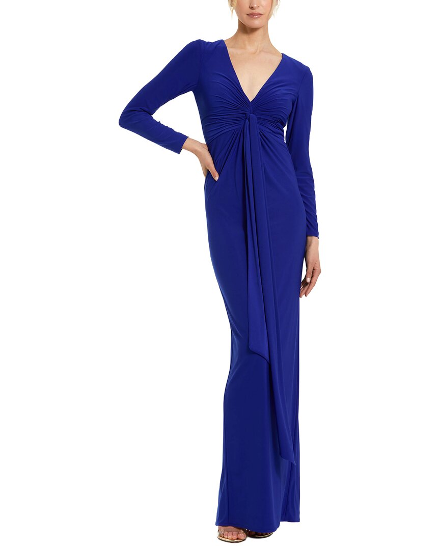 Mac Duggal Long Sleeve Jersey V Neck Twist Knot Gown