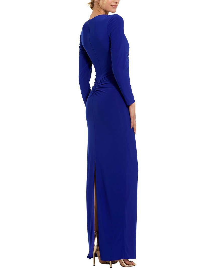 Mac Duggal Long Sleeve Jersey V Neck Twist Knot Gown