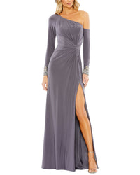 Mac Duggal Side Twist Drop Shoulder Beaded Cuff Gown