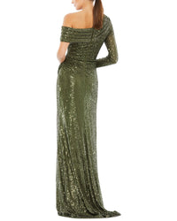 Mac Duggal Sequined Drop Shoulder Faux Wrap Gown