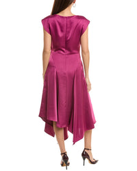 Theia Isla Satin Draped Midi Dress