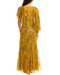 Theia Ayla Beaded Shawl Gown