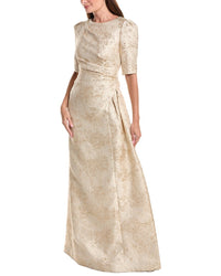 Teri Jon by Rickie Freeman Teri Jon By Rickie Freeman Metallic Jacquard Side Drape Gown