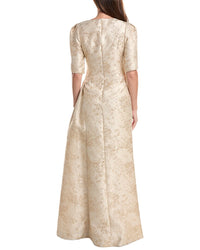 Teri Jon by Rickie Freeman Teri Jon By Rickie Freeman Metallic Jacquard Side Drape Gown