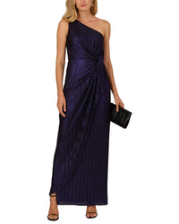 Adrianna Papell One Shoulder Metallic Knit Draped Gown