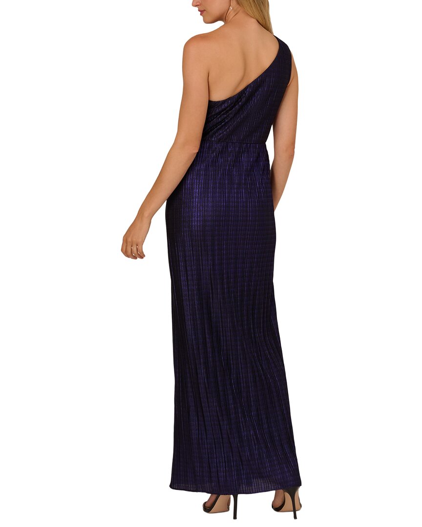 Adrianna Papell One Shoulder Metallic Knit Draped Gown