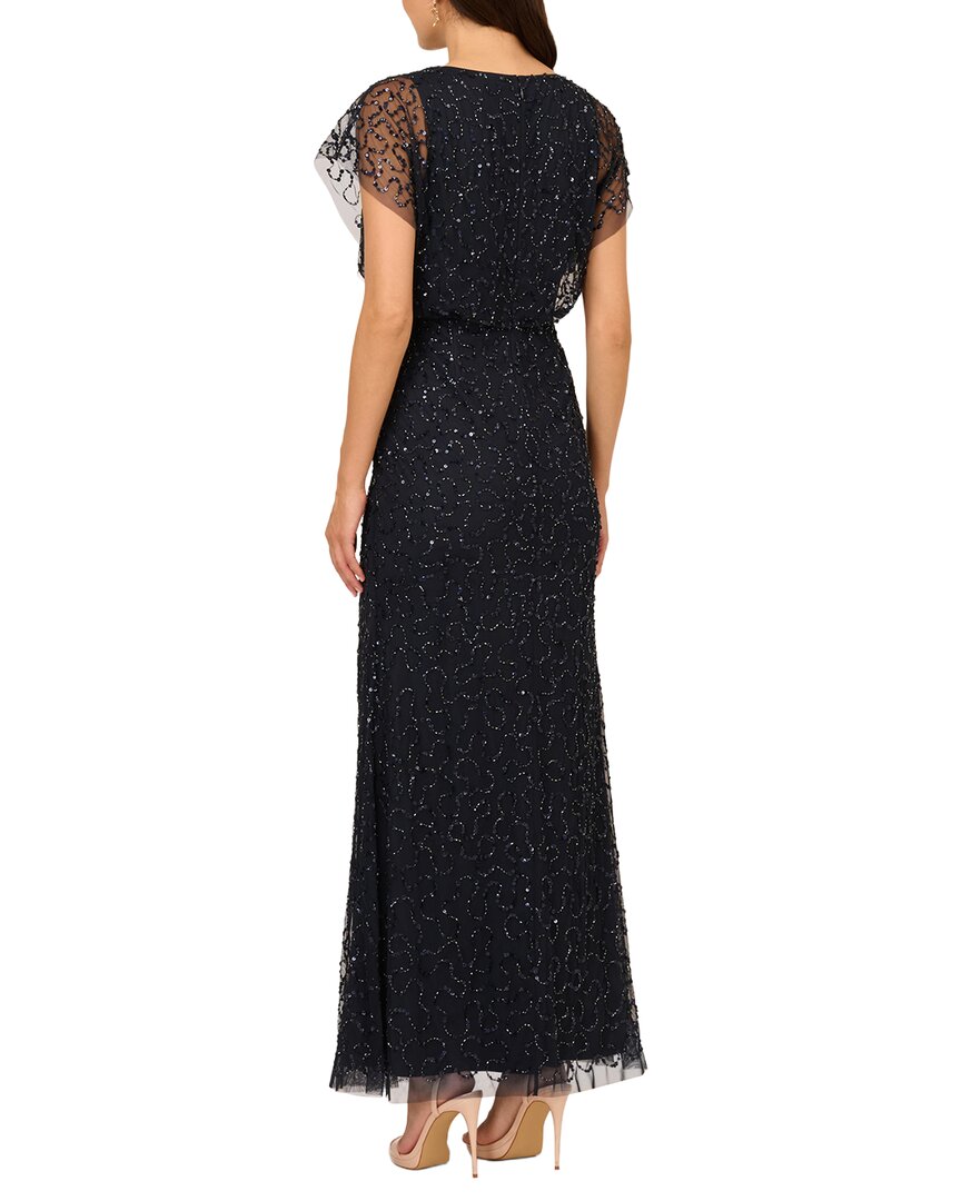 Adrianna Papell Flutter Sleeve Beaded Blouson Gown