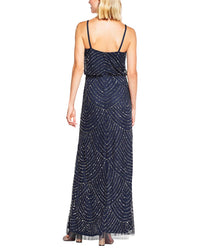 Adrianna Papell Spaghetti Strap Long Beaded Blouson Gown