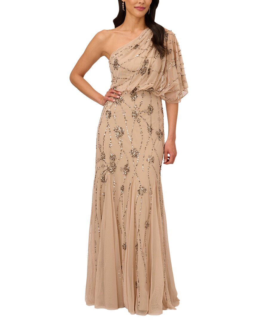 Adrianna Papell One Shoulder Beaded Blouson Mermaid Gown