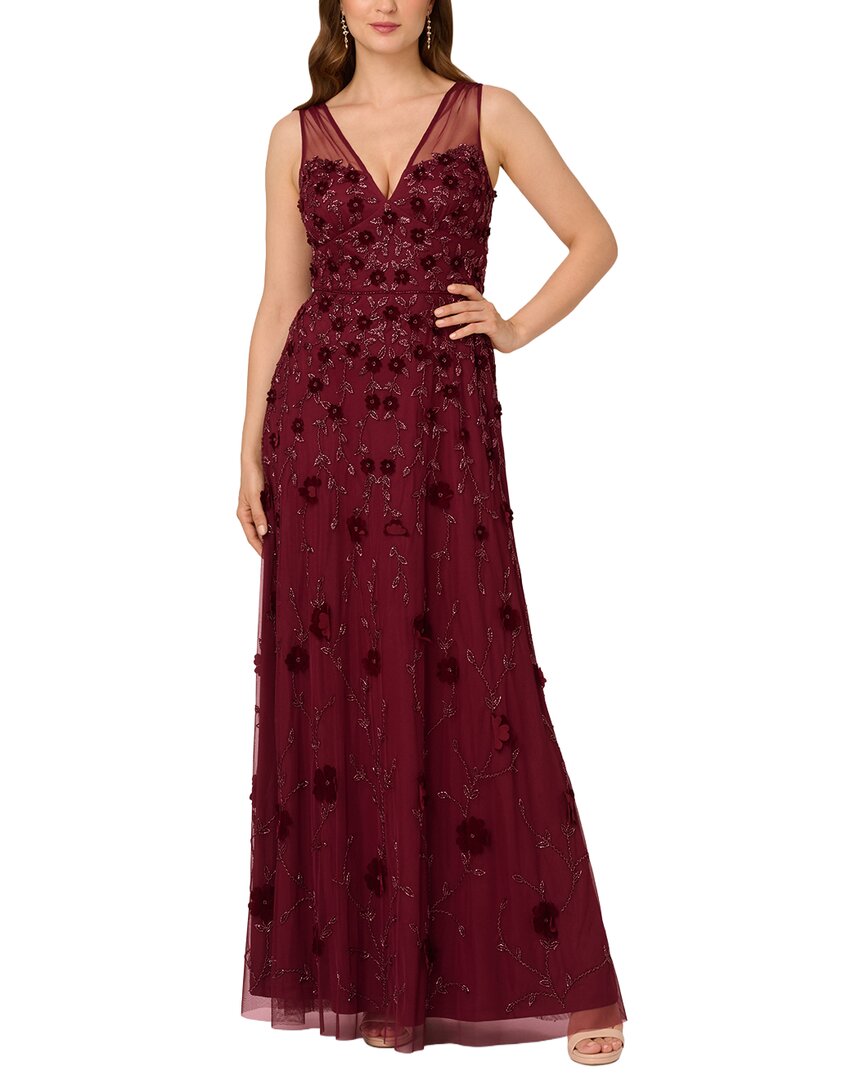 Adrianna Papell Beaded Mesh Illusion Gown